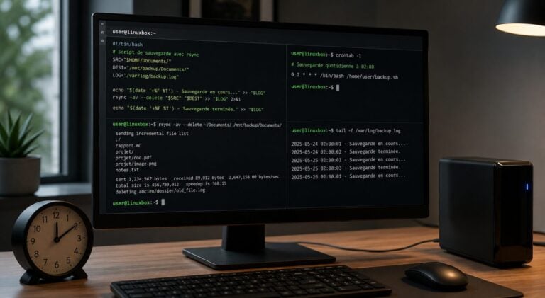 Sauvegardes Linux automatisées avec rsync et crontab