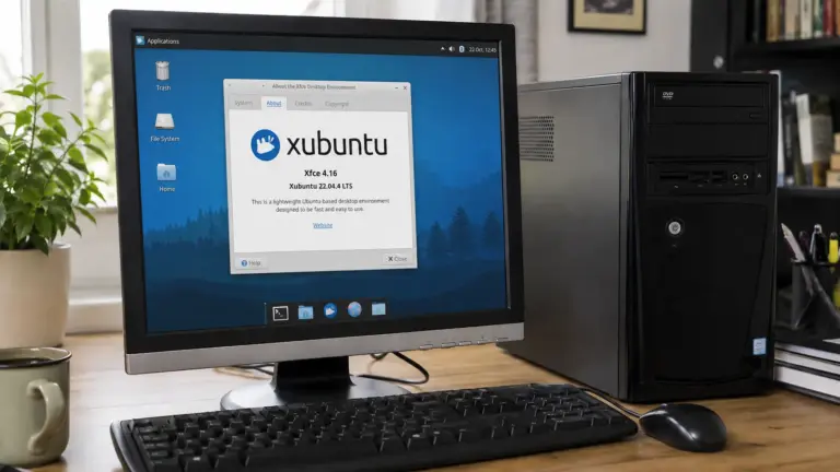 Vieux PC fonctionnant sous Xubuntu, une distribution Linux légère adaptée aux ordinateurs anciens