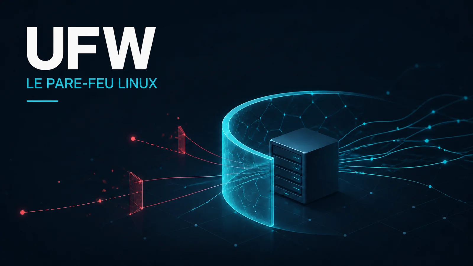 Illustration du pare-feu UFW sur Linux filtrant les connexions réseau entrantes