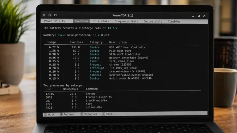PowerTOP sous Linux : diagnostiquer ce qui vide votre batterie