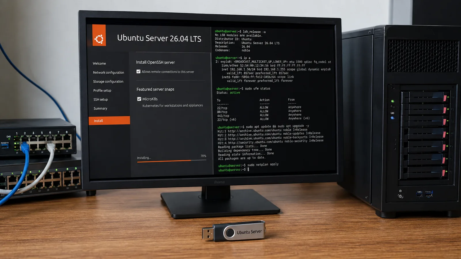 Installation et configuration d’Ubuntu Serveur 26.04 LTS avec OpenSSH, réseau Netplan et pare-feu UFW