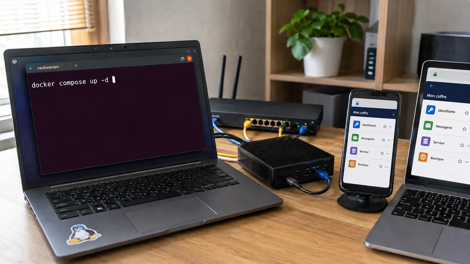 Installation de Vaultwarden sur Linux avec Docker Compose sur un mini-serveur synchronisé avec un ordinateur et un smartphone
